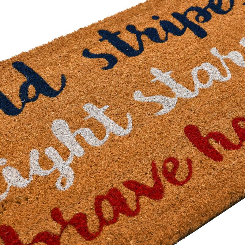 Coir Entry Doormat with Patriotic Message, "Bold stripes, bright stars